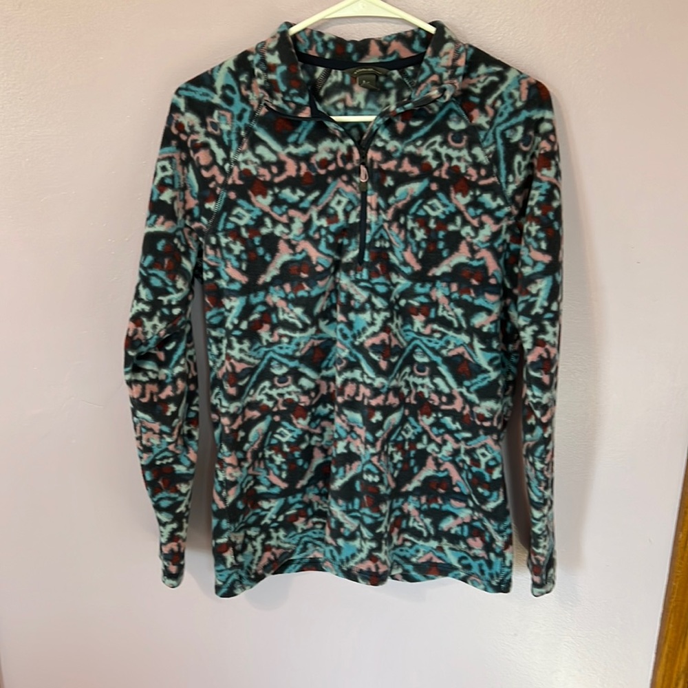 Eddie Bauer Blue Patterned Fleece Quarter Zip Sweatshirt